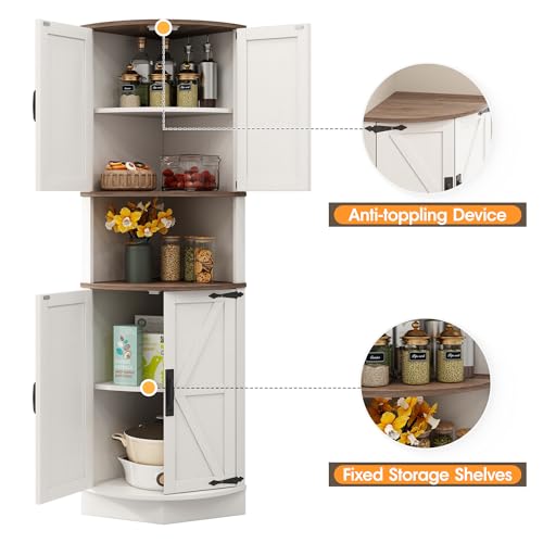 64.8" Tall Farmhouse Corner Cabinet with 4 Doors and 5 Shelves, Barn Door Design, Grey Z8764