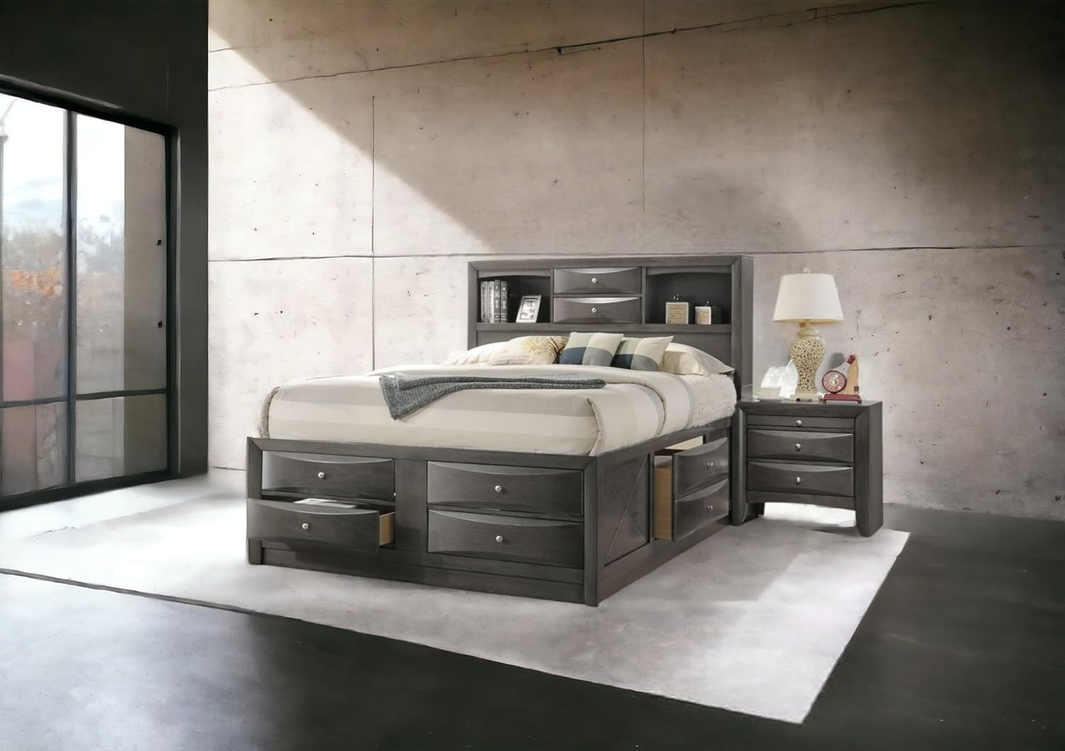 Wooden Captain's Bed with Storage Drawers in Gray Oak Z8321