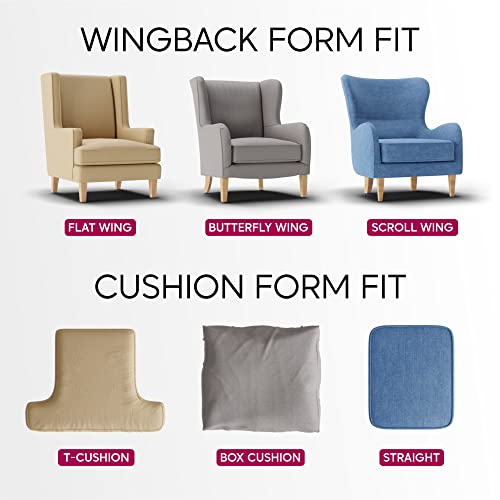 Wingback Chair Slipcover - High Back Armchair Cover - Stretch Furniture Protector - Blue R753