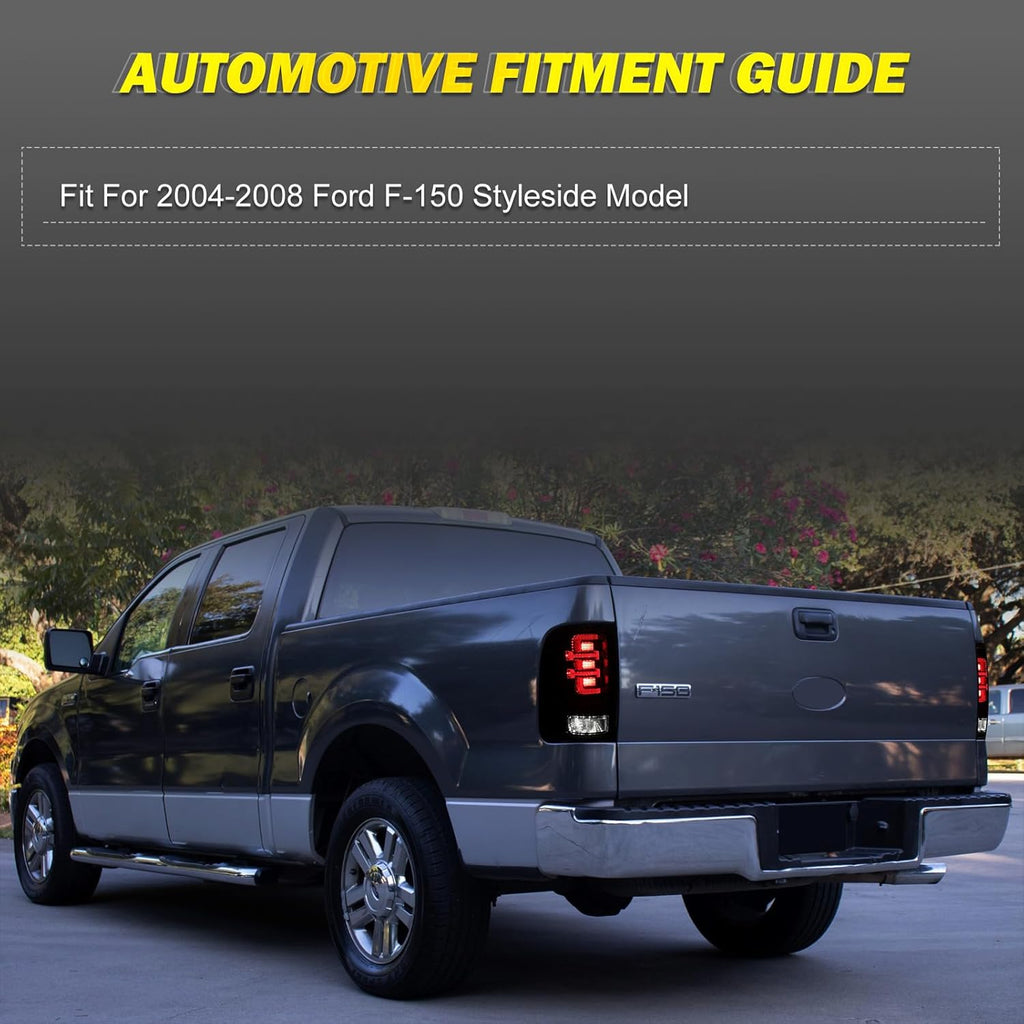 LED Taillights for 2004-2008 Ford F-150 Styleside, Sequential Turn Signal, Black Smoke Lens, 1 Pair K781403