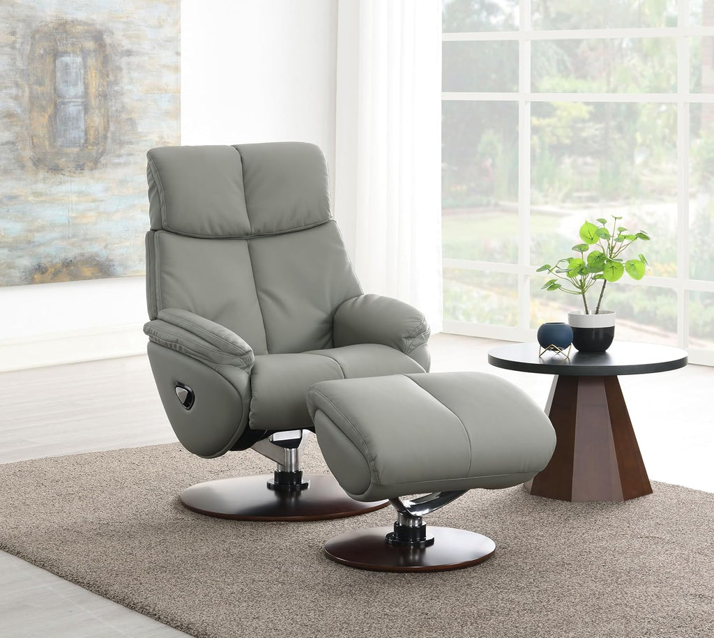 Swivel Recliner Chair with Ottoman, Upholstered High Backrest, Gray Q456