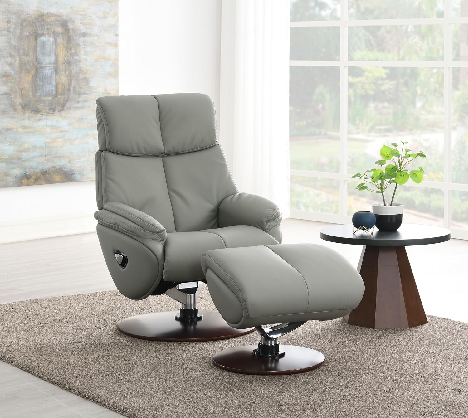 Swivel Recliner Chair with Ottoman, Upholstered High Backrest, Gray Q456