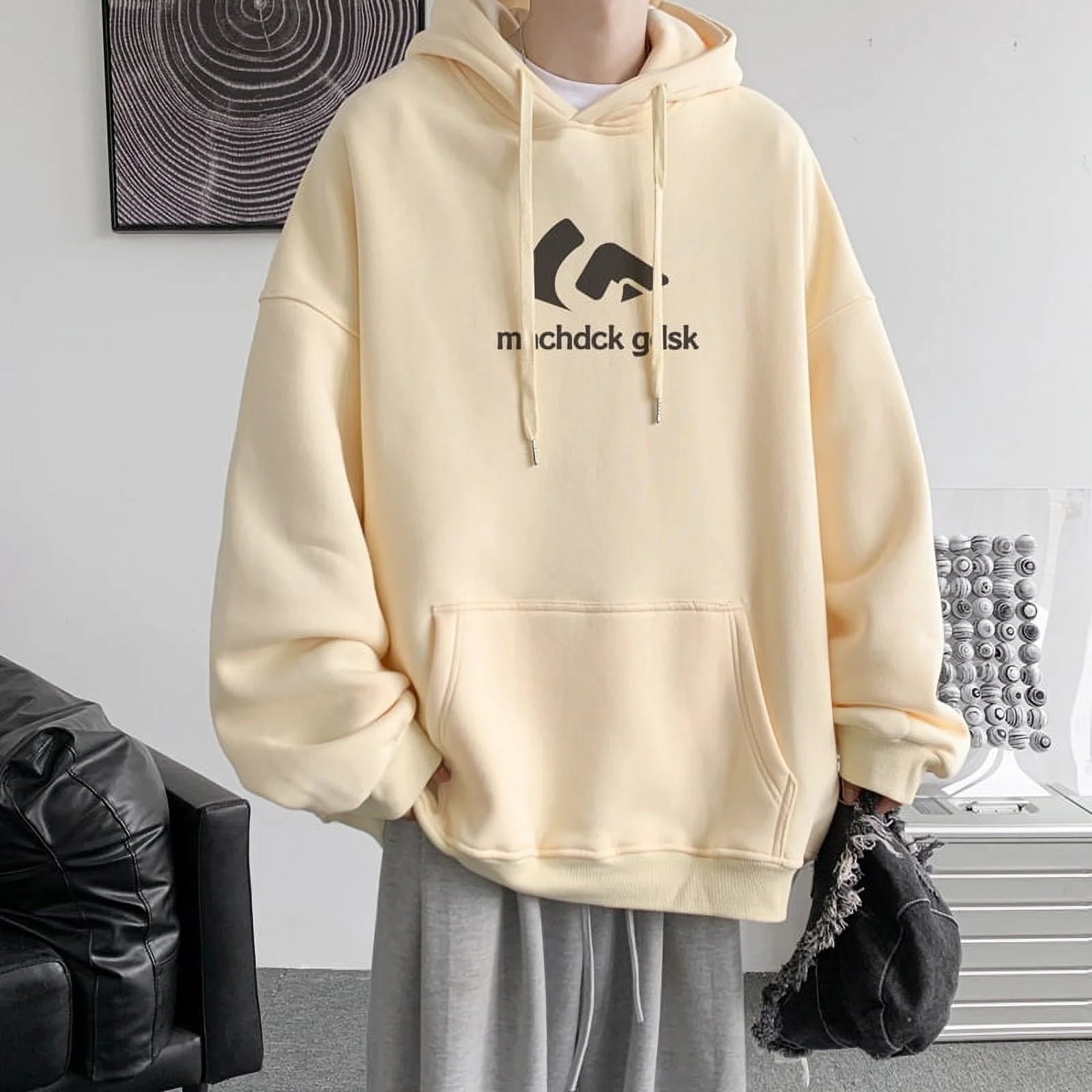 Hip Hop Hooded Sweatshirt Men's Loose Casual Jacket Black R59314