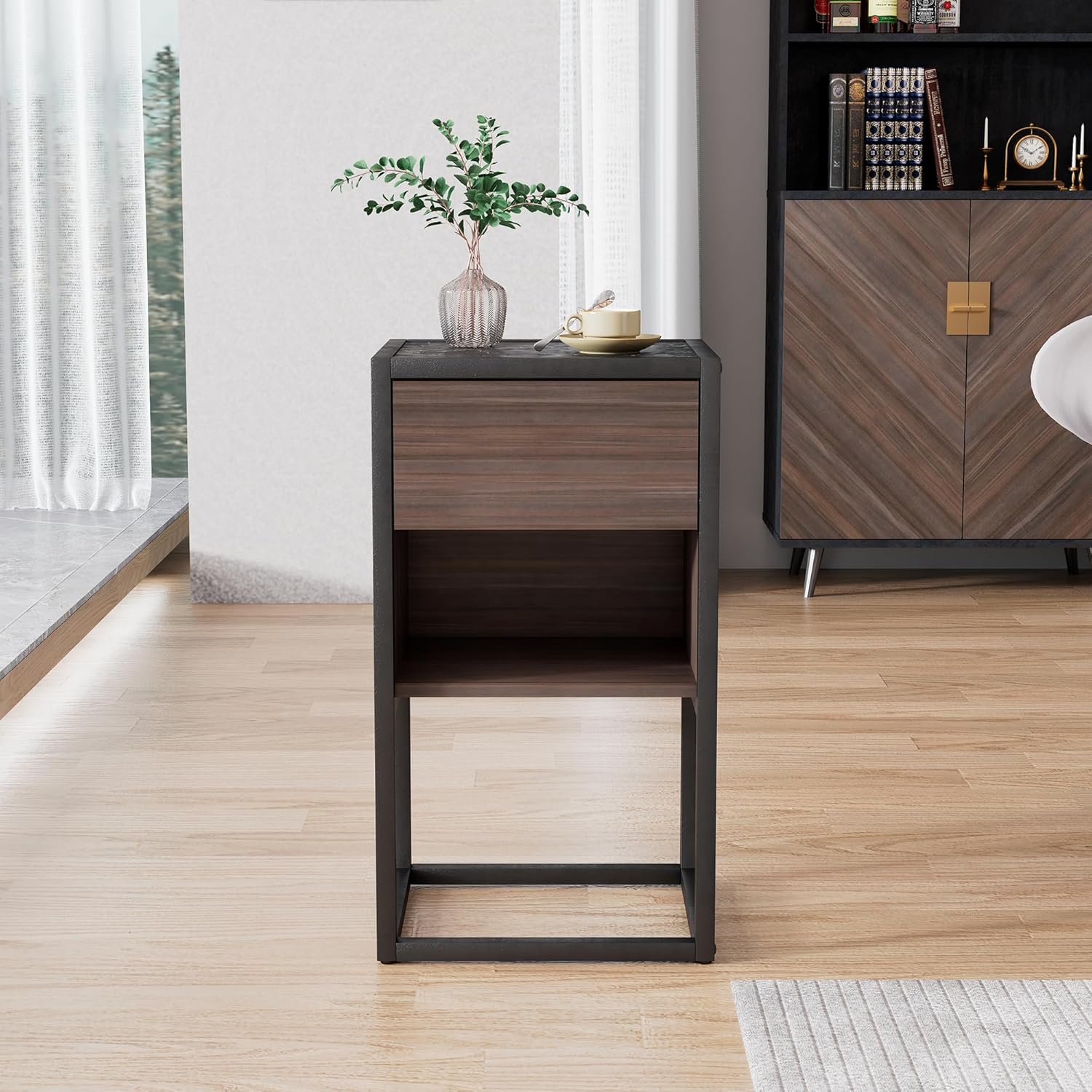 Side Table with Storage for Living Room, Wood Base, Drawer W308