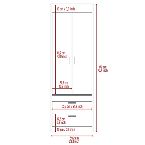 Wooden Wardrobe with 2 Doors, Storage Shelves and Hanging Rod J738