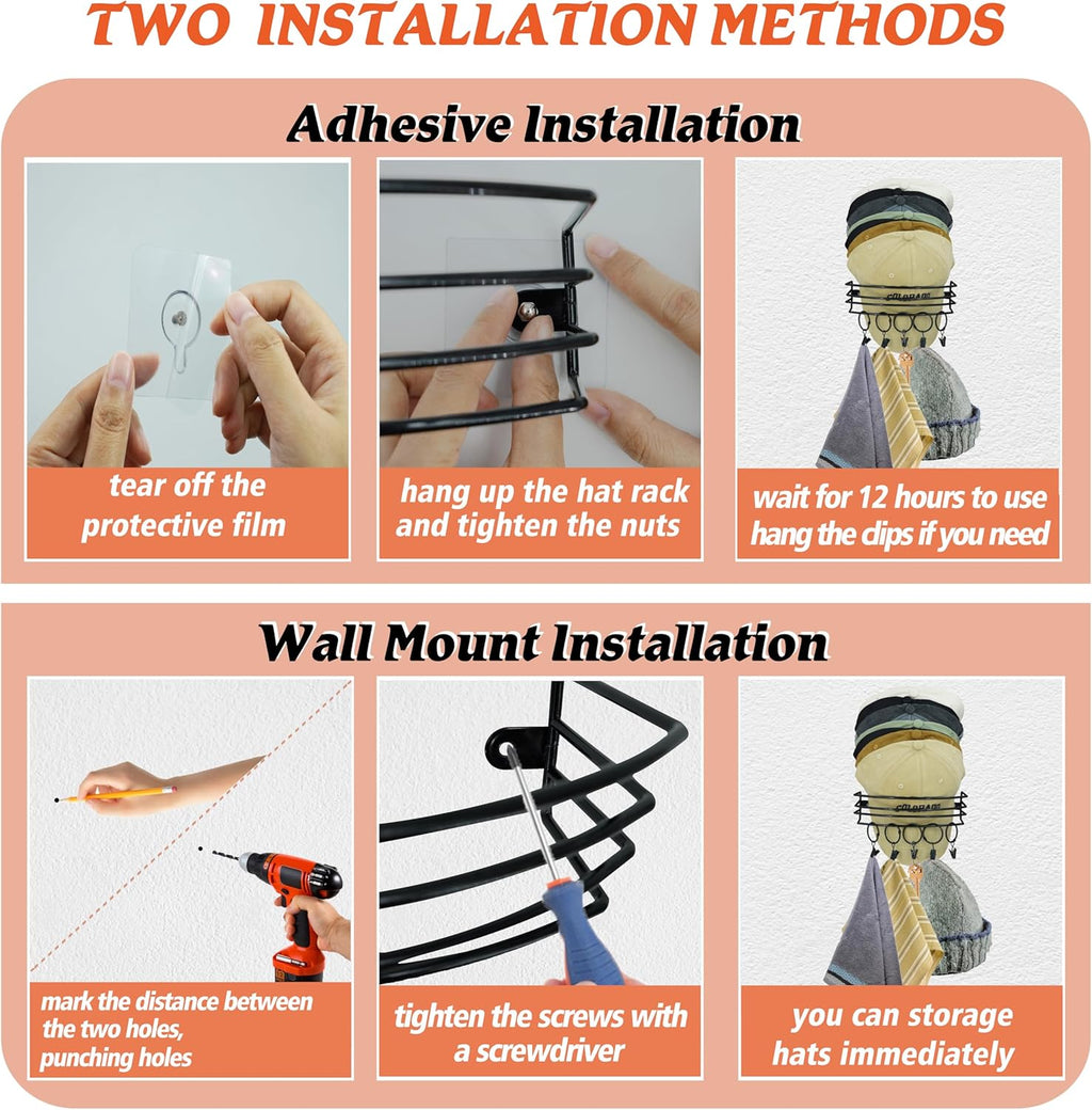 Wall Hat Rack with 10 Clips, Holds Up to 35 Caps A785258