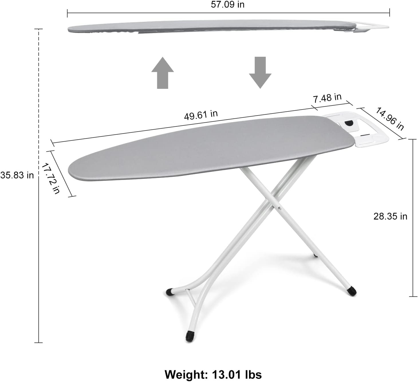 Ironing Board, Heavy Duty Full Size with Adjustable Height, Grey C545901