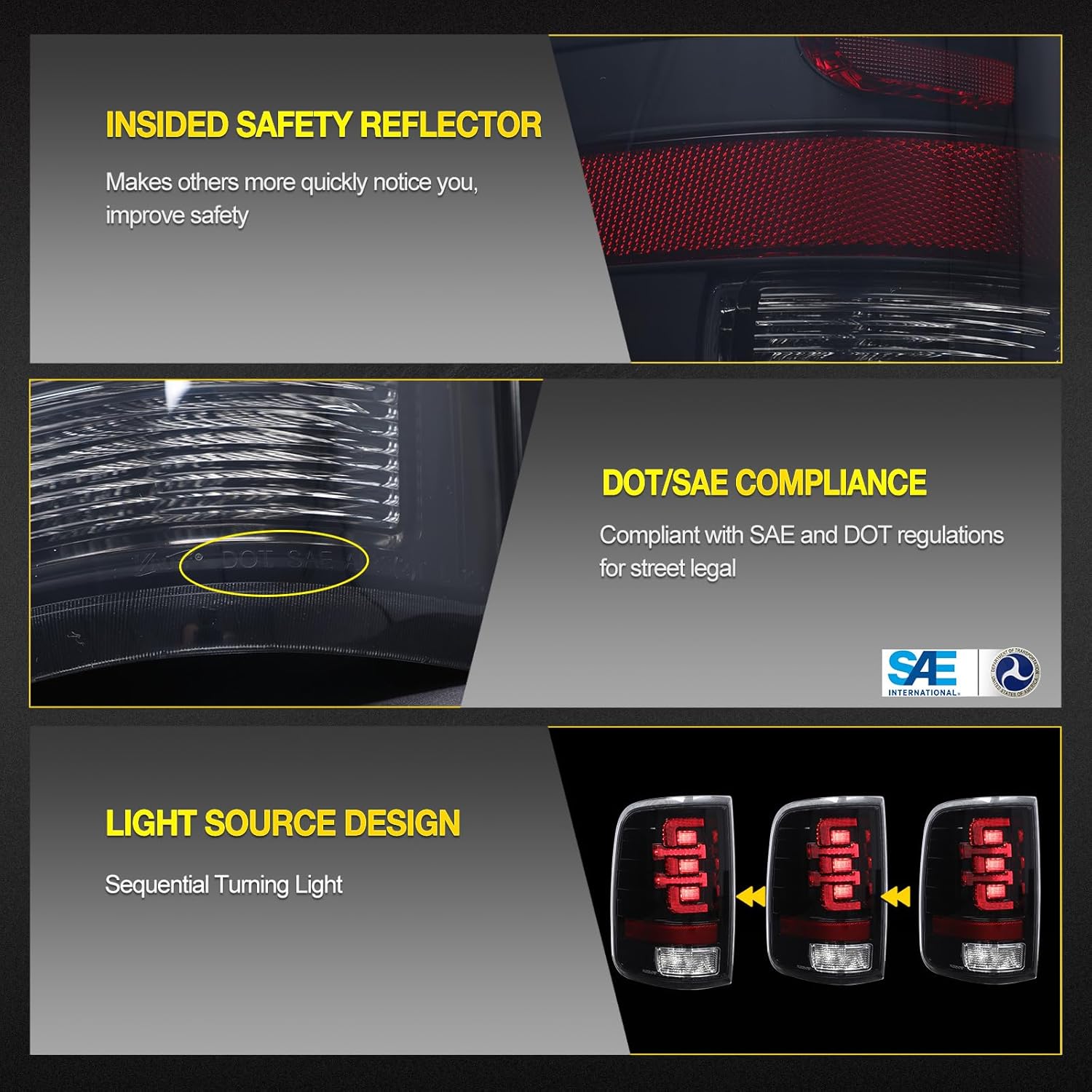 LED Taillights for 2004-2008 Ford F-150 Styleside, Sequential Turn Signal, Black Smoke Lens, 1 Pair K781403