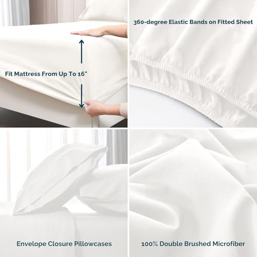 Queen Sheet Set 4-Piece Brushed Microfiber, Deep Pocket with Elastic Corner Straps, Beige R391285