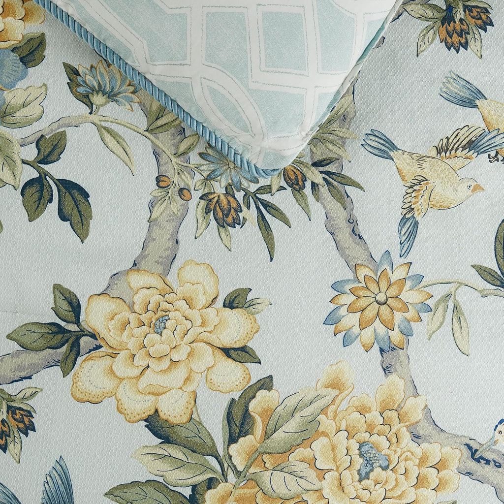Peony Gardens 4 Piece Cotton Comforter Set, Queen Bed Set, Blue R225