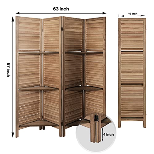 Room Divider with Shelves, 4 Panels, Folding Privacy Screen, Freestanding Wood Divider S191