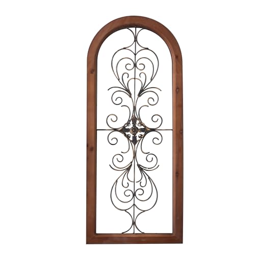 Vintage Metal Wall Art for Living Room, Handmade Distressed Wooden Wall Panels with Carved Wrought Iron M80042
