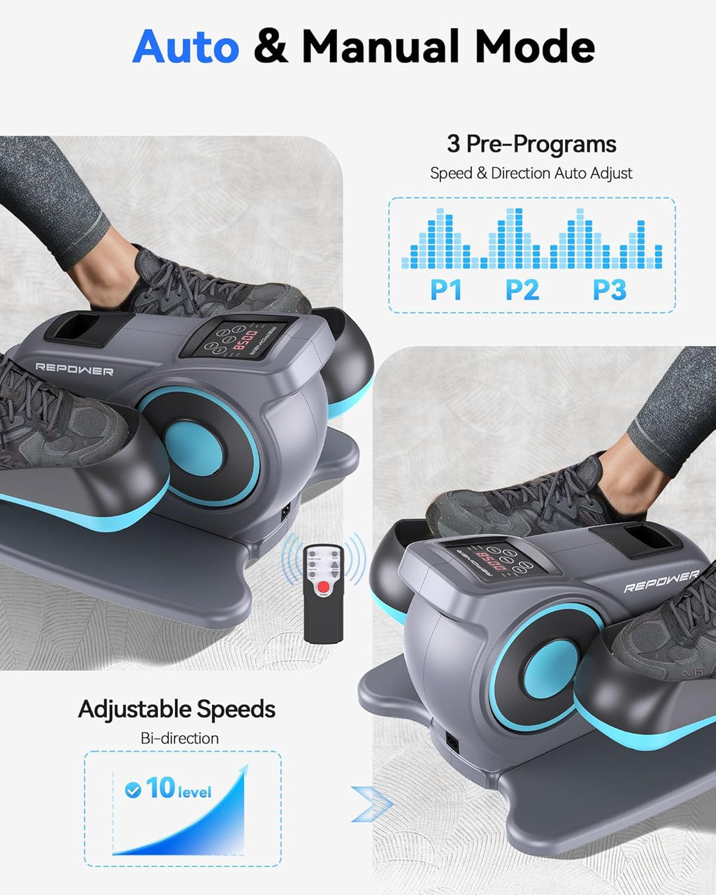 Under Desk Elliptical Machine for Seniors, Quiet Pedal Exerciser with Adjustable Speed Q71796