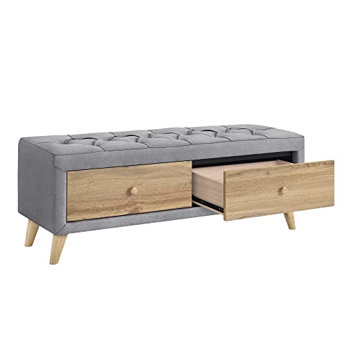 Upholstered Storage Ottoman Bench with 2 Drawers, Gray Y784182