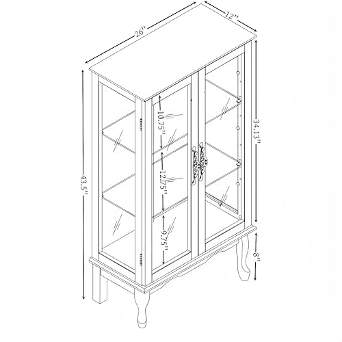 Corner Curio Cabinet with Glass Doors and Adjustable Shelves A379