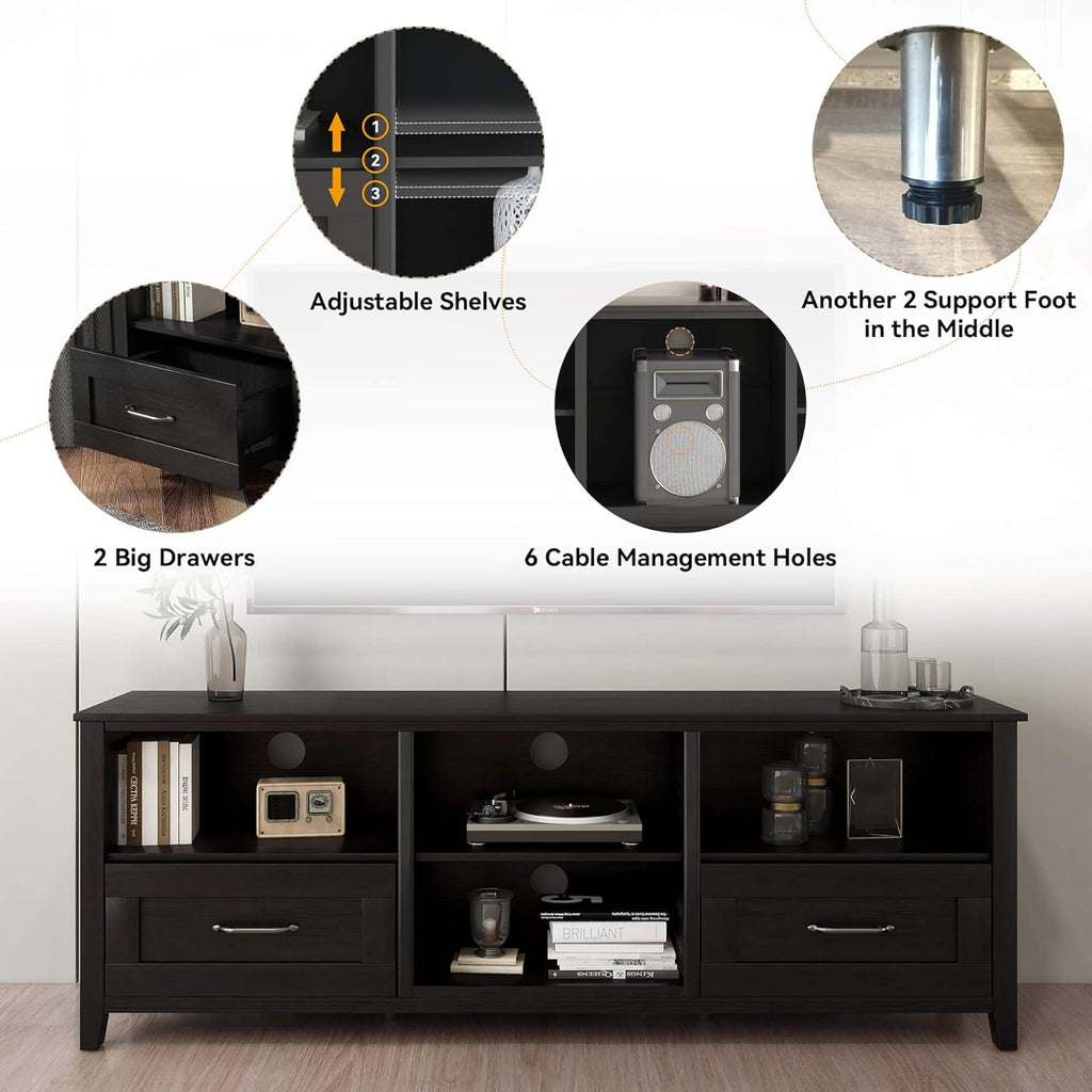Black TV Stand for 55-80 inch TVs, Media Console with Drawers D649673