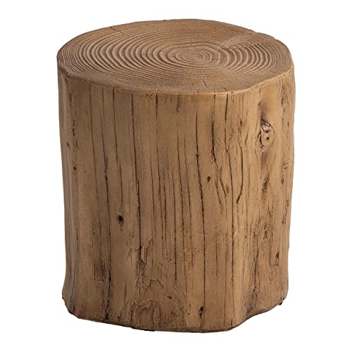 Rustic Stump Side Table, Light Grey Wood-Look Accent Stool D4547