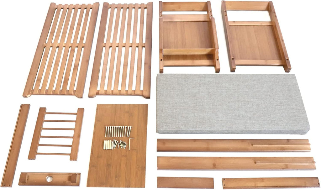 Bamboo Shoe Bench with Seat Cushion and Storage Shelf Y318