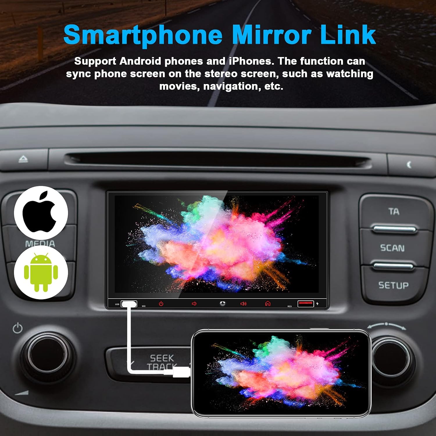 Double Din Car Stereo with 7 Inch Touchscreen, Carplay and Android Auto C339