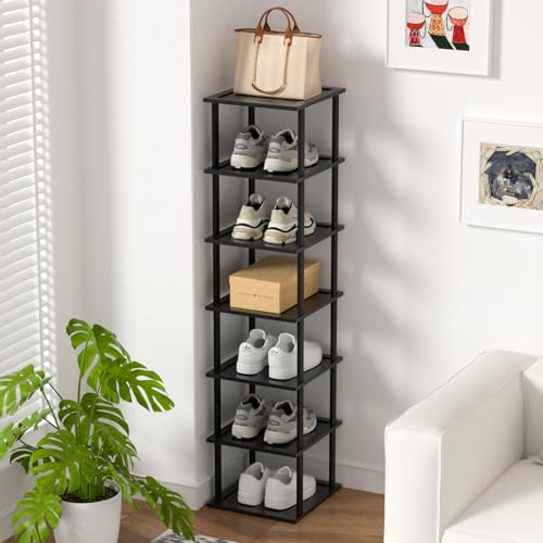 Tall Bamboo Shoe Rack, Freestanding Stackable Organizer for Entryway K402079