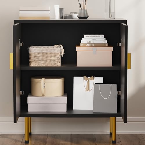 White Accent Storage Cabinet with Gold Handles and Flower Pattern Doors W867