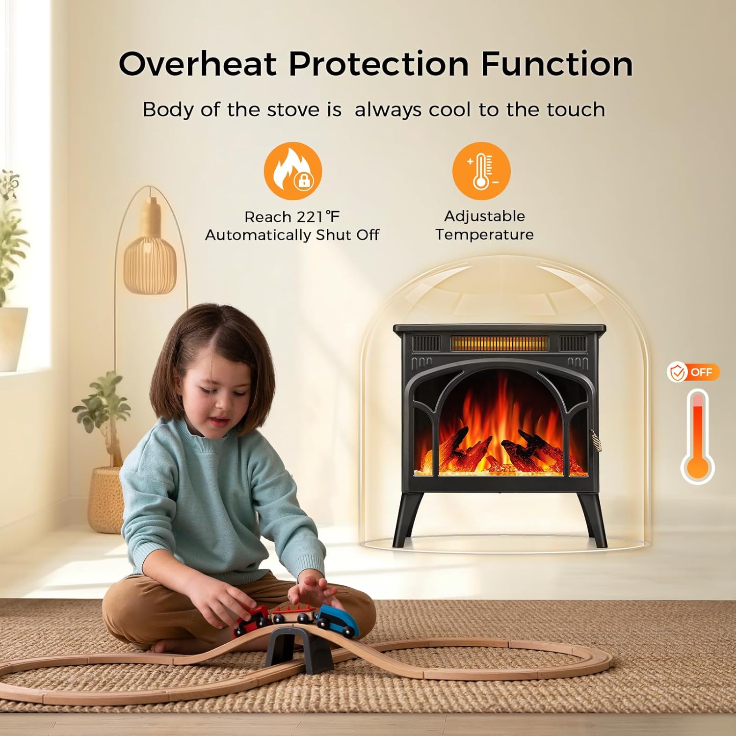 Electric Fireplace Heater, Free-Standing 3D Infrared Stove with Remote Control and Timer S23984