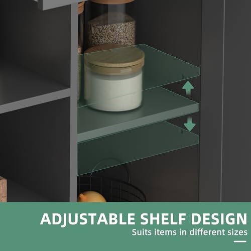 Kitchen Island Cart with Storage, Rolling Cabinet, 3 Shelves and 3 Drawers, Black N2755