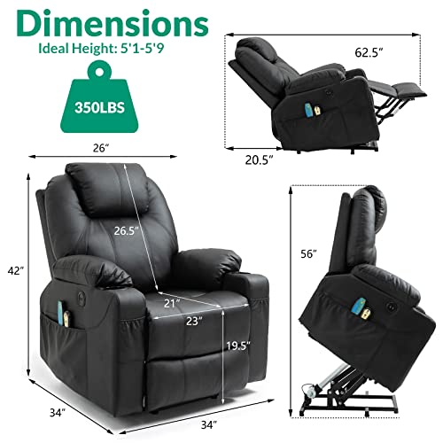 Power Lift Chair Electric Recliner for Elderly with Heated Vibration Massage, Cup Holders and USB Ports H838