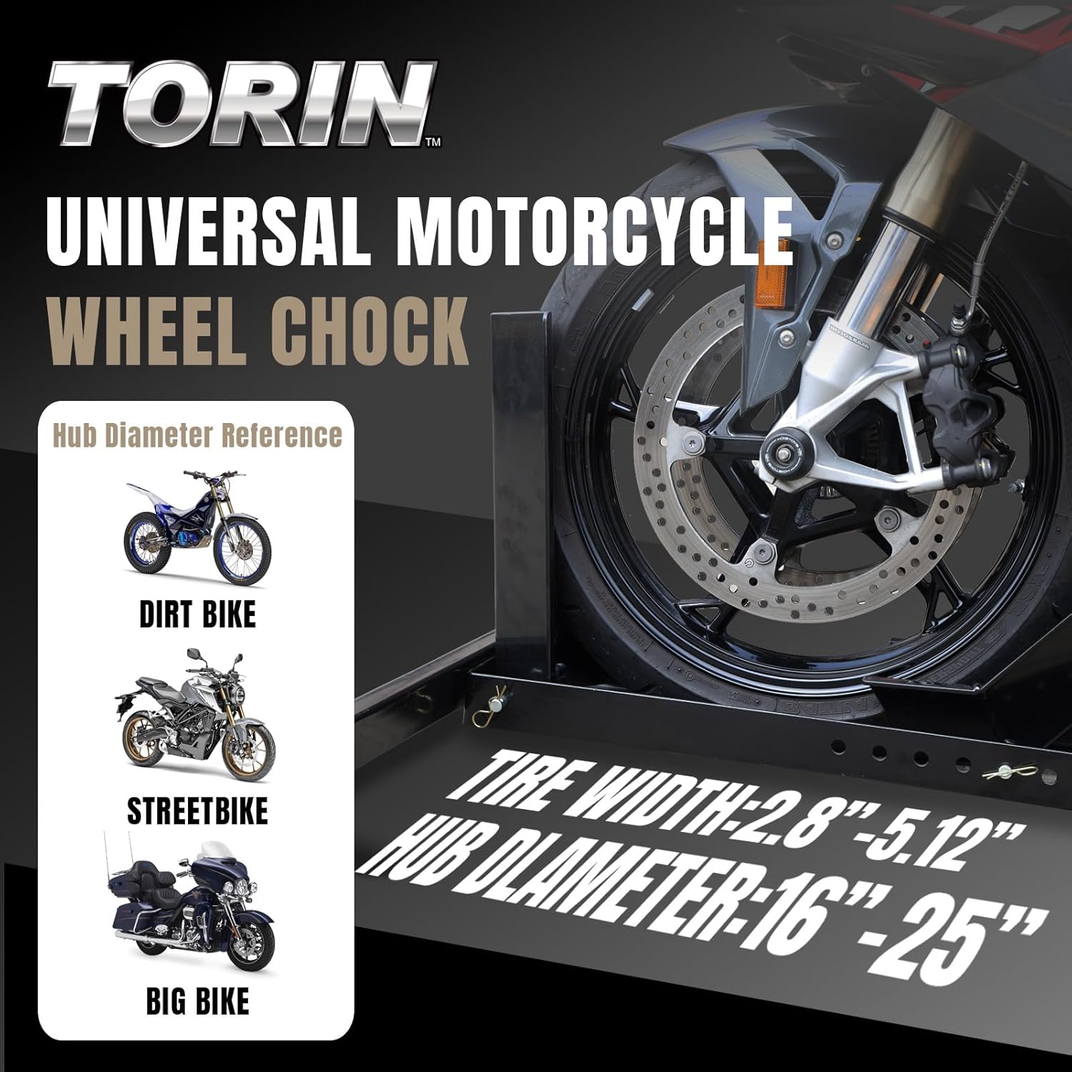 Motorcycle Trailer Wheel Chock, Adjustable Heavy-Duty Steel Stand for 16"-25" Tires I734