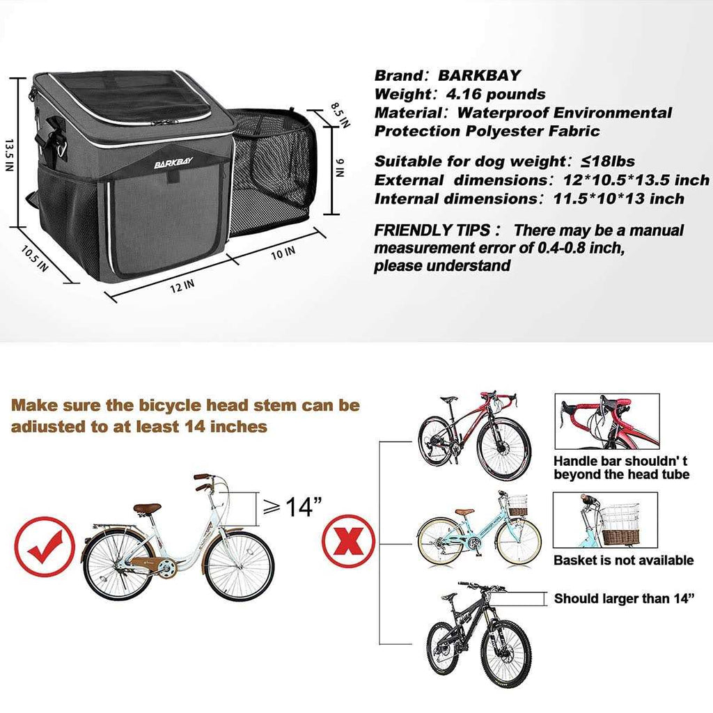 Dog Bike Basket Carrier Expandable Foldable Soft-Sided J490