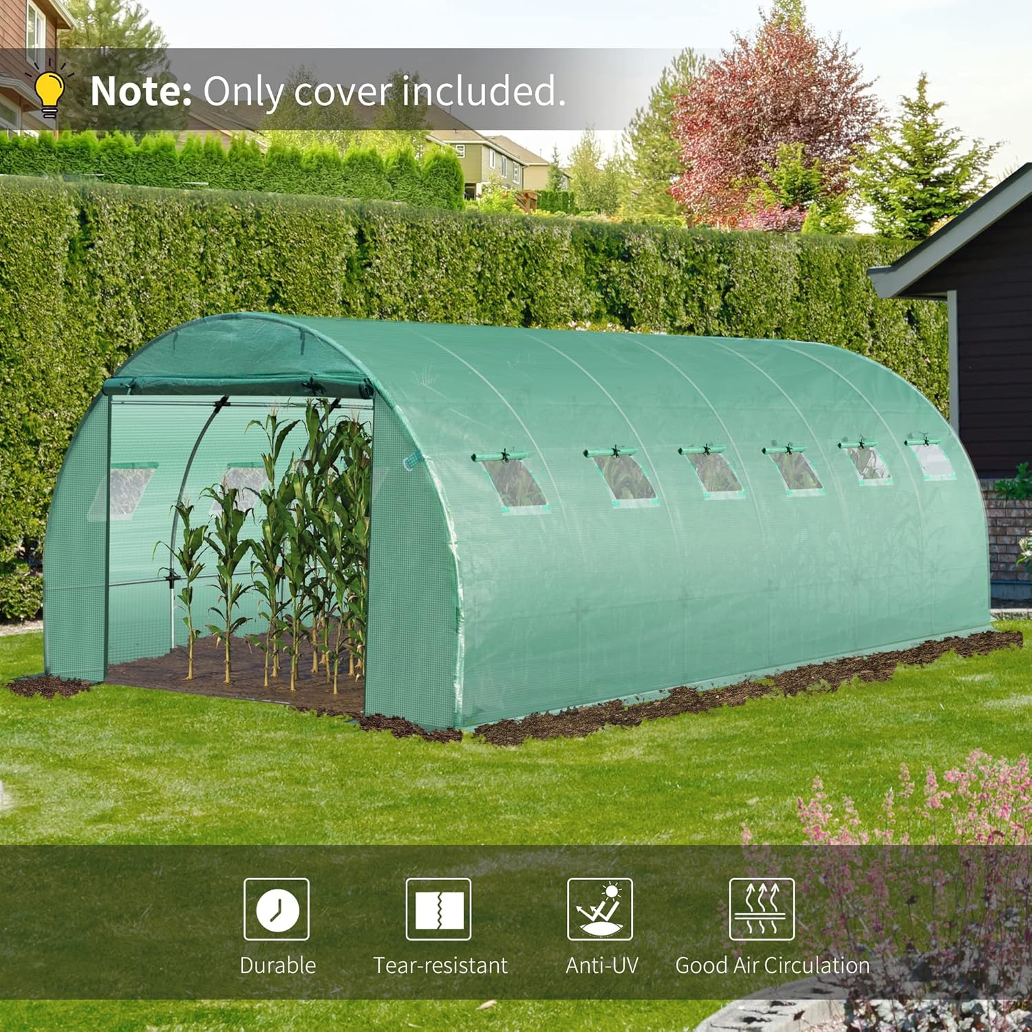 Greenhouse Cover Replacement for Hoop House, Waterproof Tarp with Windows S368