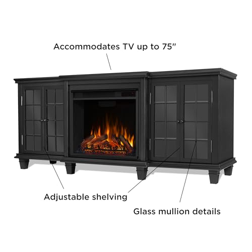 Electric Fireplace TV Stand for TVs up to 70 inches with Adjustable Shelves and Storage, Remote Control, White Y4613
