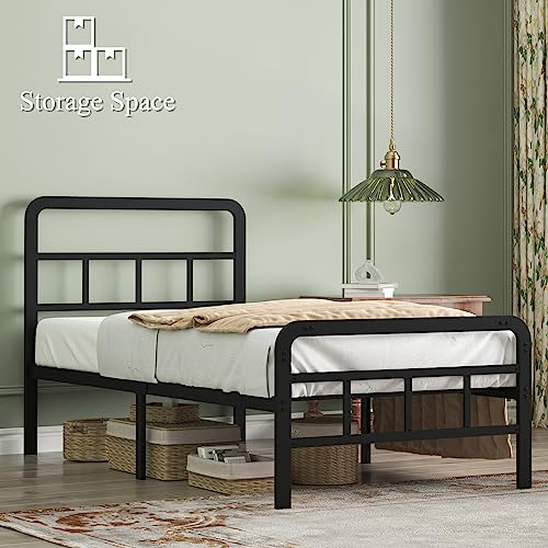 Metal Platform Bed Frame with Headboard, No Box Spring Needed, Black A8053
