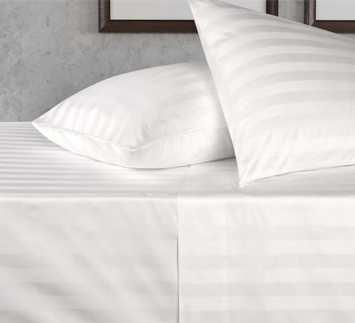 100% Egyptian Cotton King Size Sheet Set – 1000 Thread Count White Stripe – 4 Piece, Deep Pocket N11814
