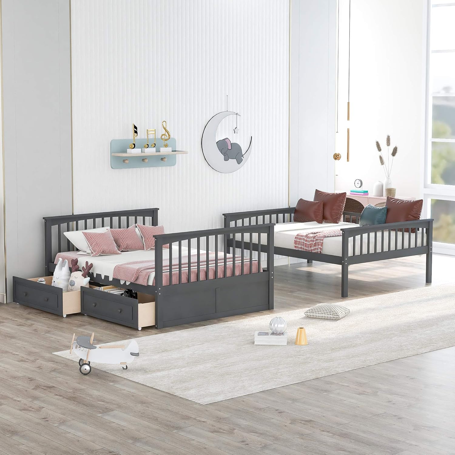 Full Bunk Bed with Drawers, Gray P259006