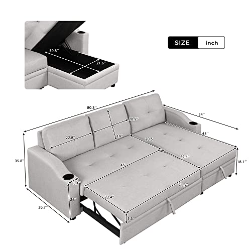 Pull Out Sofa Bed with Storage Chaise and Cup Holder Y126174