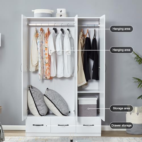 3-Door Armoire Wardrobe with 3 Drawers and Hanging Rod O896250