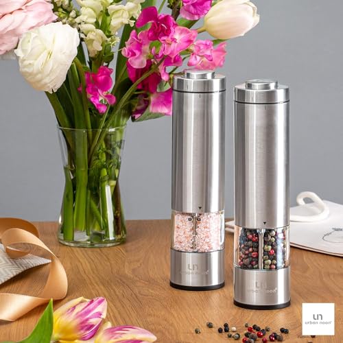 Salt and Pepper Grinder Set, Battery Operated Stainless Steel Mill with Light U4035