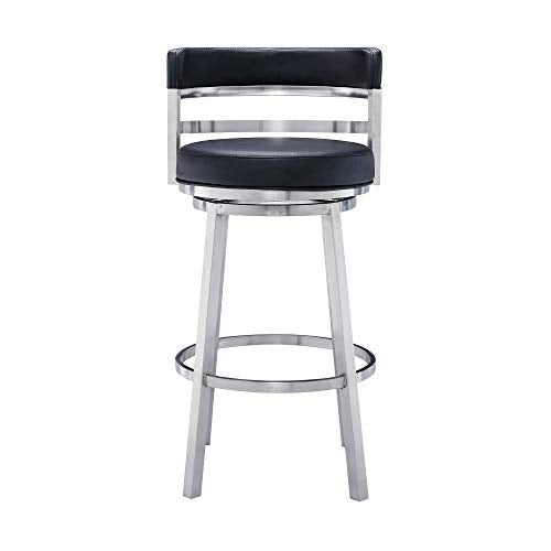 26" Counter Height Swivel Bar Stool with Faux Leather and Stainless Steel D1930
