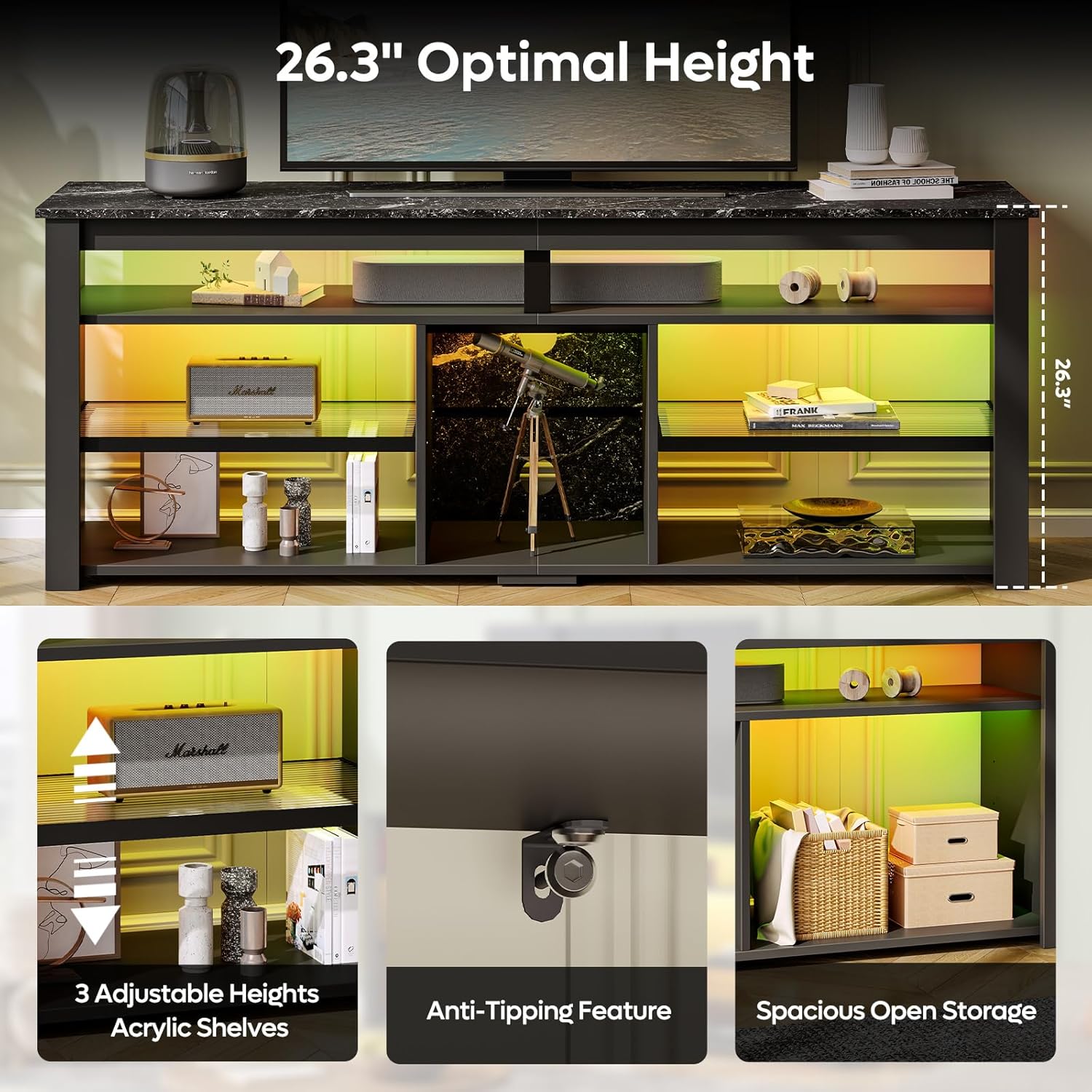 TV Stand for 65/70 inch TV with LED Lights and Storage I908