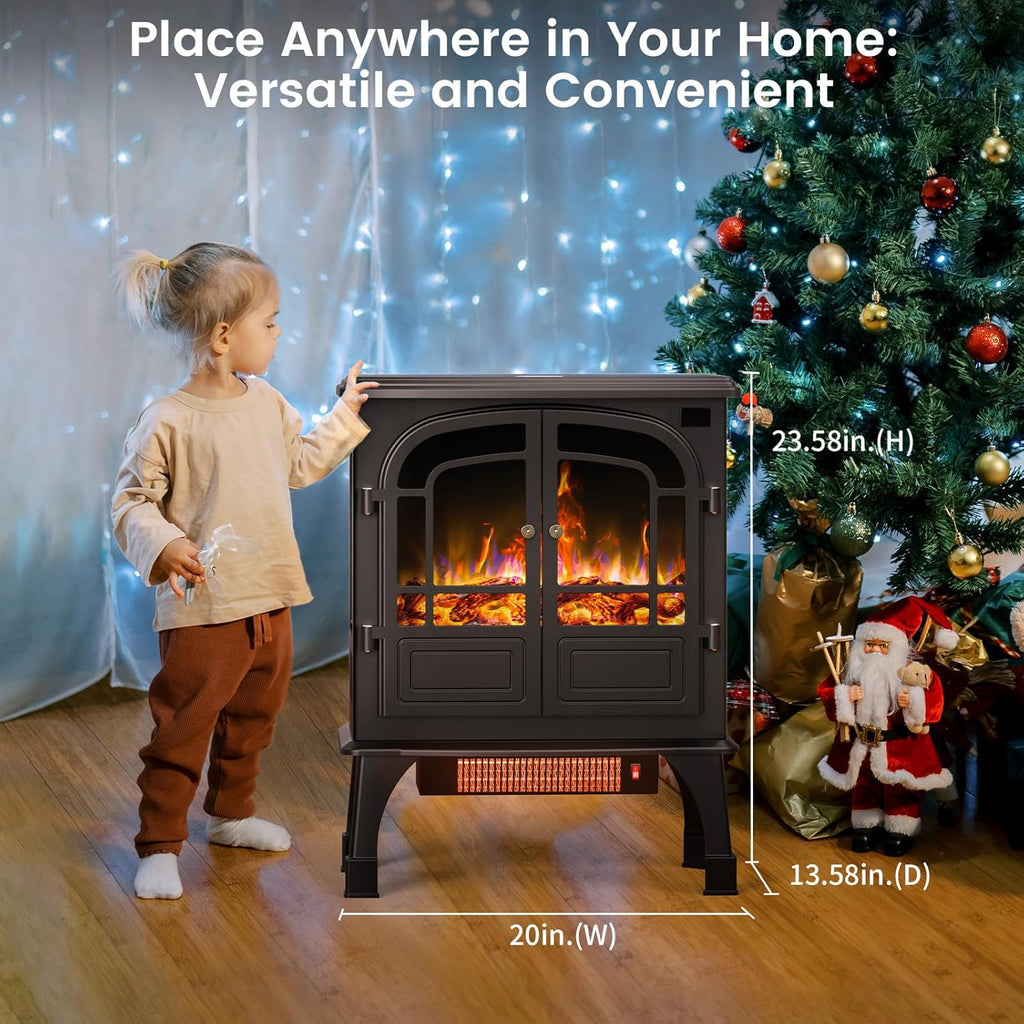 Electric Fireplace Heater with Remote Control, 3D Realistic Flame I403