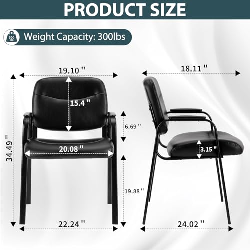 Office Guest Reception Chair with Lumbar Support, PU Leather, Black N148
