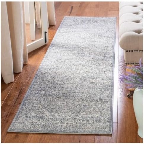 Runner Rug 2x12 Light Grey & Ivory Medallion Distressed Design K56673