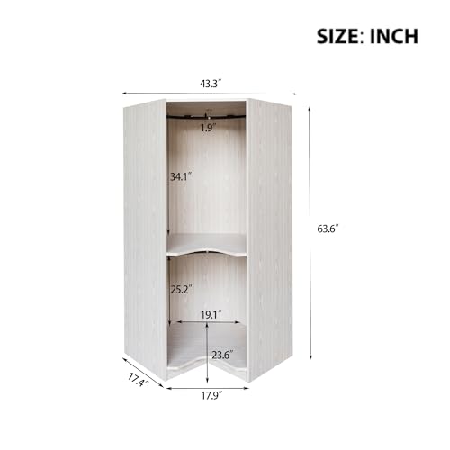Corner Wardrobe Closet with Hanging Rods, Gray S777