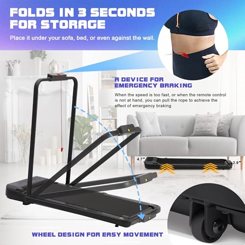 Under Desk Walking Pad Treadmill, 3 in 1 Portable Mini Treadmill for Home and Office, 265 lb Capacity with Remote Control and LED Display Z686