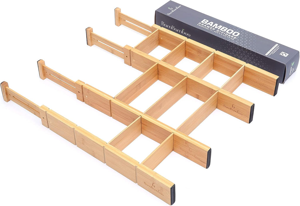 Bamboo Drawer Dividers with 9 Inserts, Expandable, 4 Pack P2038