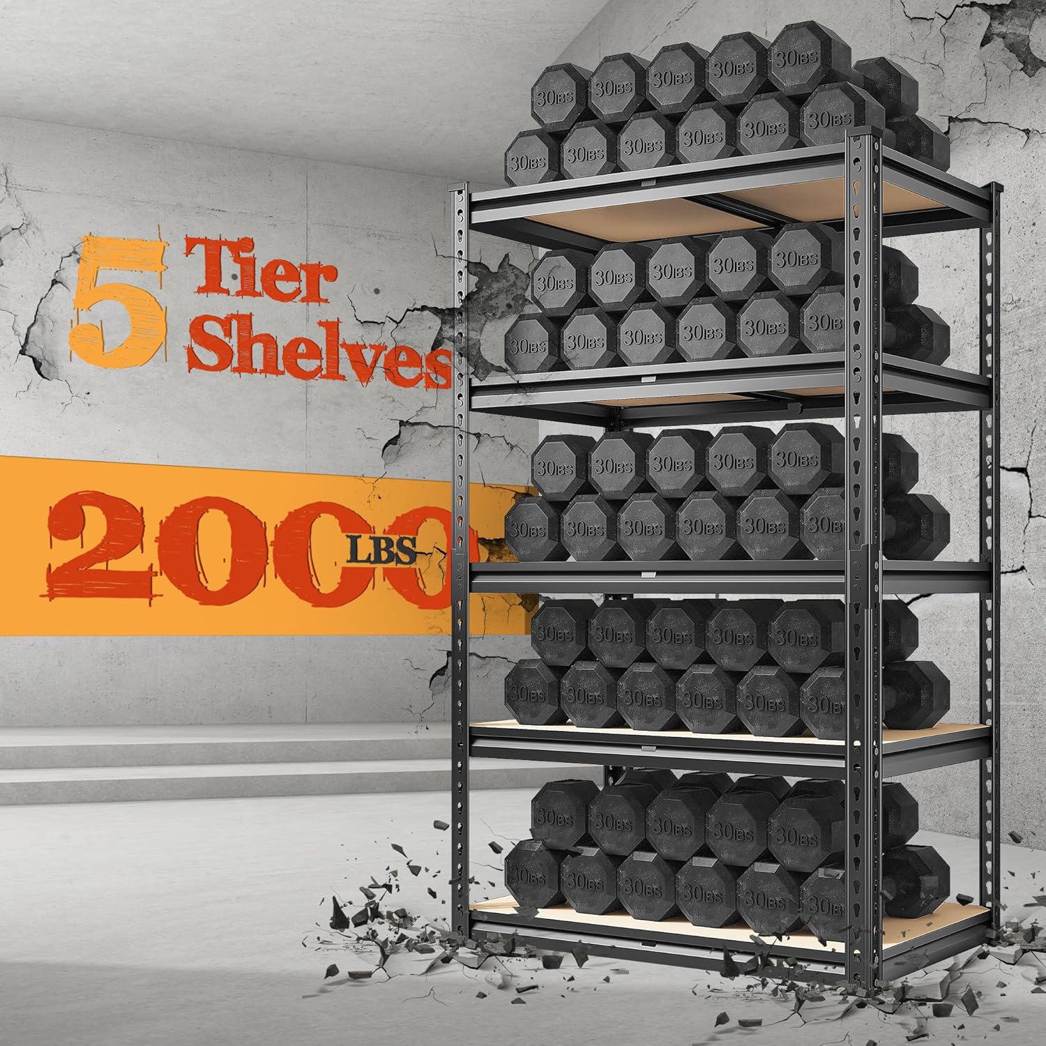 Heavy Duty 5-Tier Garage Shelving Unit, 60" H x 28" W x 14" D F3895