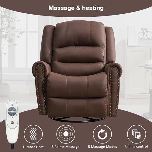 Leather Swivel Rocker Recliner Chair with Massage and Heating A410044