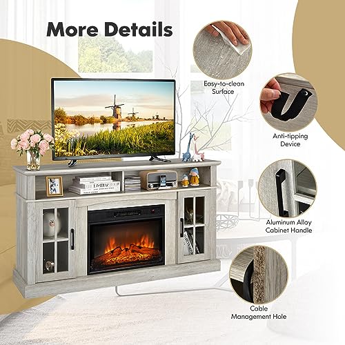 Electric Fireplace TV Stand for TVs Up to 65 Inches, 1400W Heater with Remote Control J165