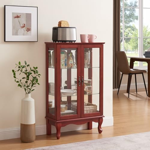 Corner Curio Cabinet with Glass Doors and Adjustable Shelves A379